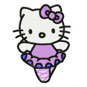 hello kitty猫穿裙子跳舞电脑绣花刺绣元素文件wilcom emb原格式
