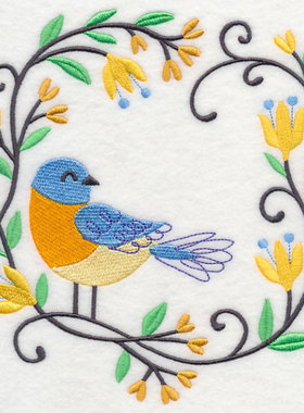 黄色花朵漂亮小鸟电脑绣花刺绣pes jef emb dst各种绣花文件格式