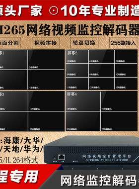 1/2/3/4/6/8屏H265网络视频监控解码器矩阵切换视频轮巡分割拼接