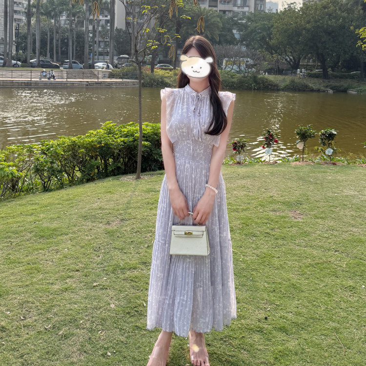 哚琦琦 | 日系甜美 经典小飞袖SS家印花百褶收腰高腰连衣裙