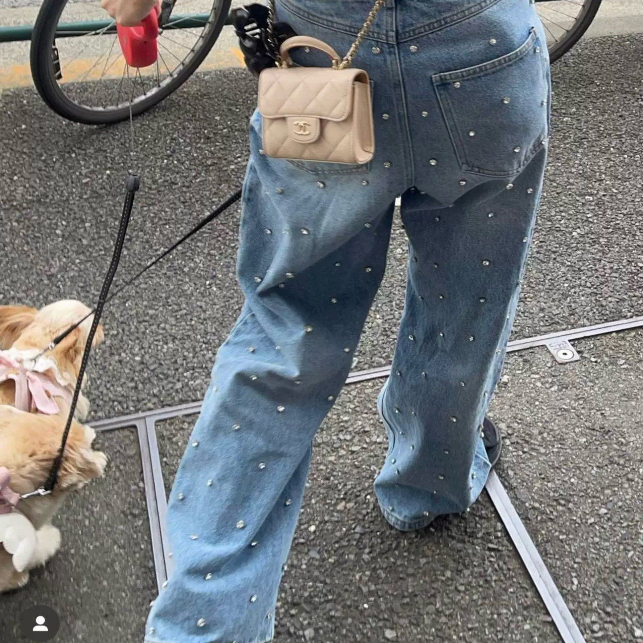 哚琦琦/高级感小众日系百搭显瘦直筒设计感水钻满钻牛仔裤