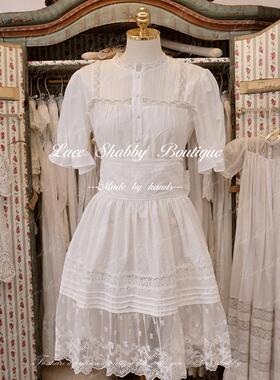 LACESHBBY复古vintage爱德华裙子白色纯棉蕾丝洛丽塔围裙半身裙女