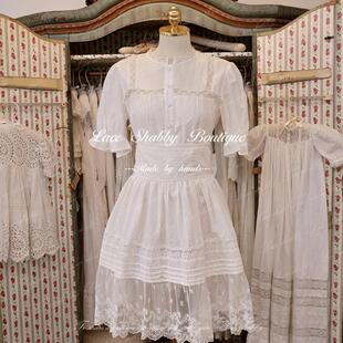 LACESHBBY复古vintage爱德华裙子白色纯棉蕾丝洛丽塔围裙半身裙女