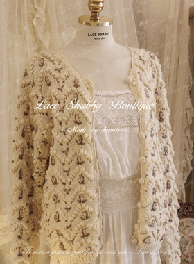 孤品！新款法式vintage中古羊毛立体钩花手工毛衣开衫外套女装