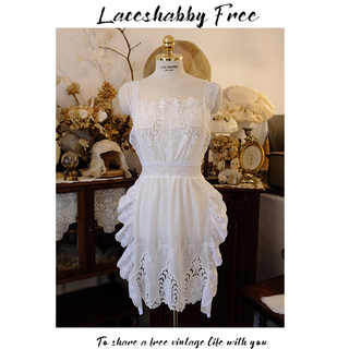 LACESHABBY新款复古风格镂空绣花白色荷叶边棉质舒适家居法式围裙