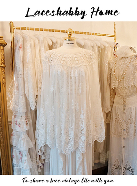 LACESHABBY新款法式复古白色防晒蕾丝衫镂空刺绣白色防晒披肩斗篷