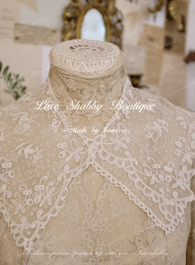 百年古董珍藏1850s顶奢布鲁塞尔蕾丝白色假领子披肩古着中古女装