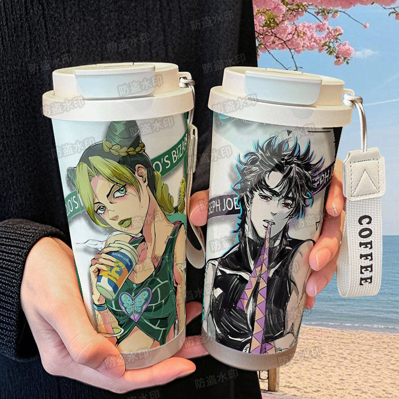 jojo空条徐伦便携式保温杯儿童大容量316不锈钢吸管水杯咖啡杯