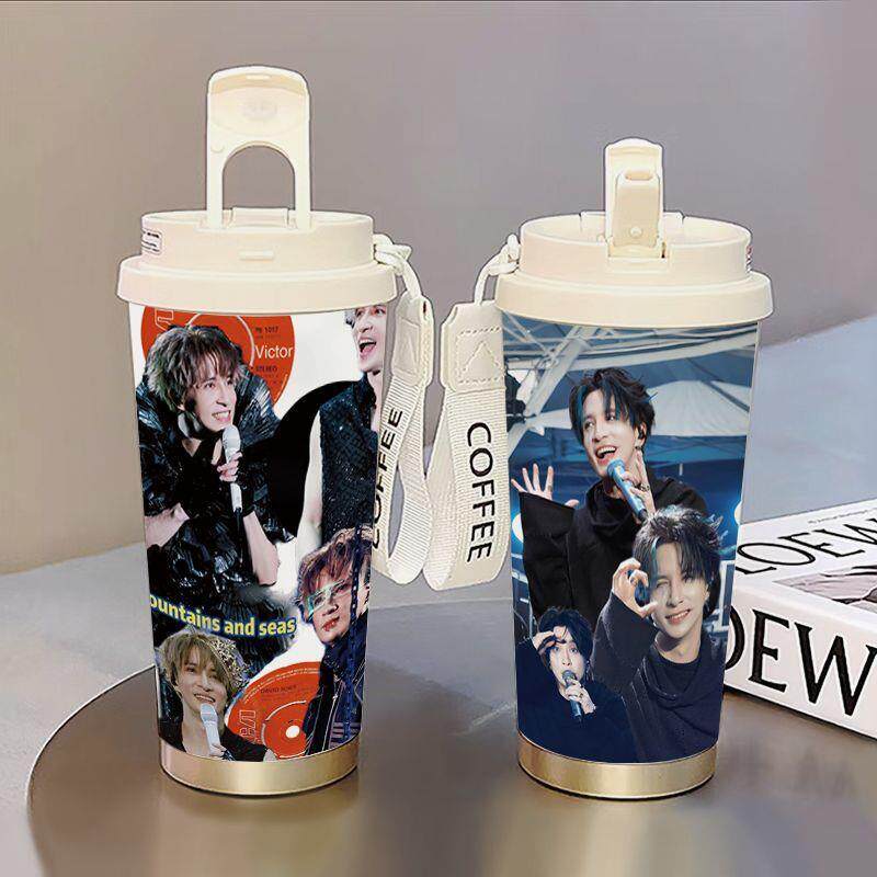 薛之谦同款周边陶瓷内胆咖啡杯316不锈钢保温杯高颜值吸管