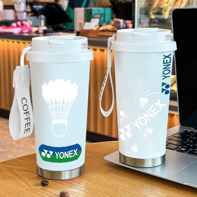 时尚羽毛球保温杯个性运动吸管水杯男女双饮口咖啡杯大容量高颜值