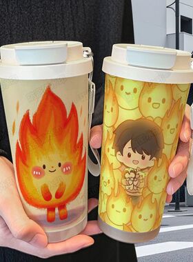 檀健次小炭火可爱Q版保温杯316不锈钢大容量吸管杯咖啡杯in风