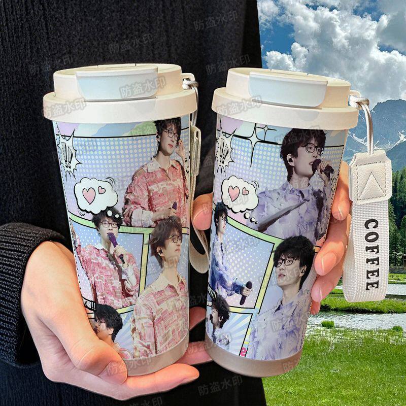 许嵩ins高颜值便携式保温杯儿童大容量316不锈钢吸管水杯咖啡杯