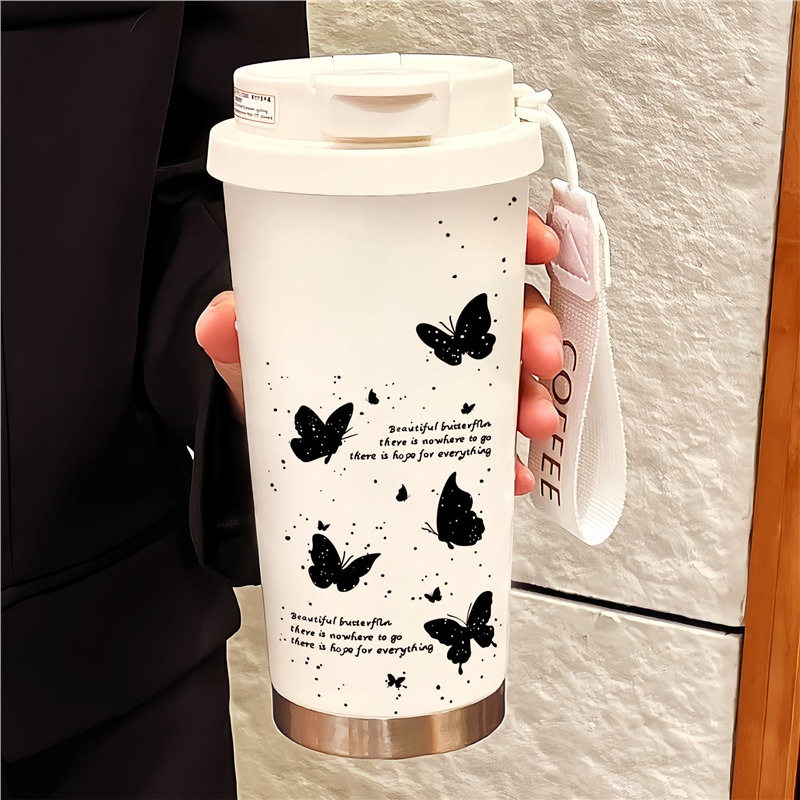 简约保温杯吸管咖啡双饮口水杯新款男女大容量2025杯子高颜值