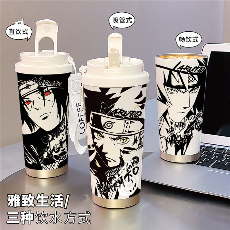 火影忍者保温杯学生上学专用大容量水杯子新款咖啡杯双饮口高颜值