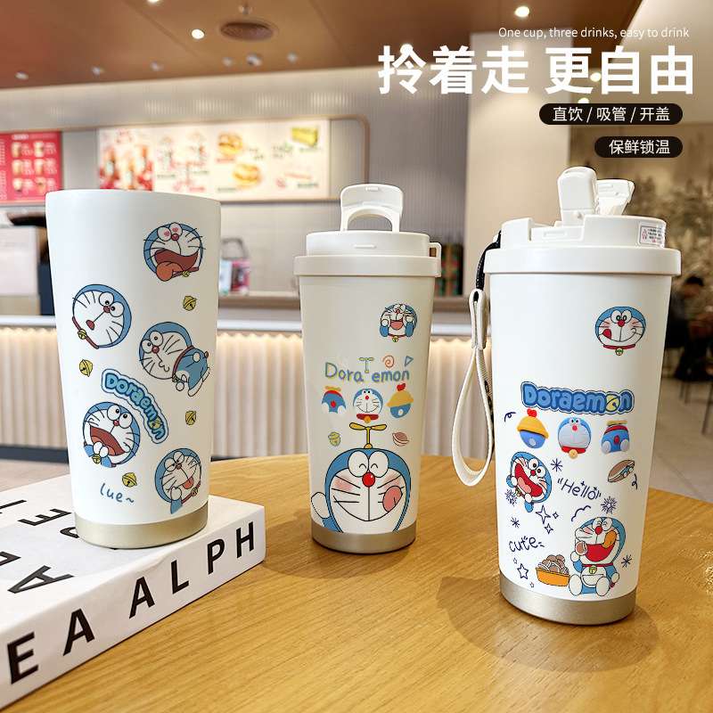 哆啦A梦手办周边保温杯女新款