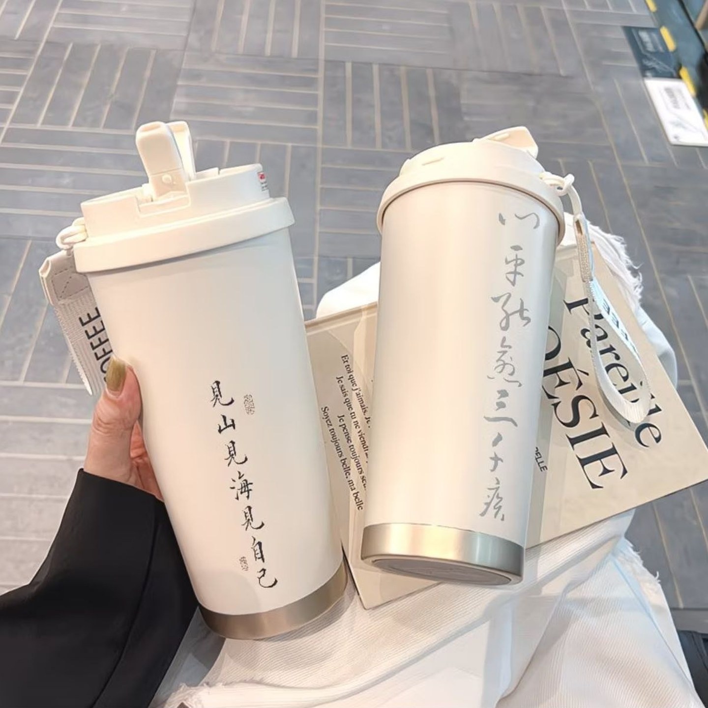 文字咖啡保温杯大容量吸