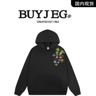 美式复古刺绣连帽卫衣男秋冬高端时尚潮牌重磅休闲中式国潮高级感