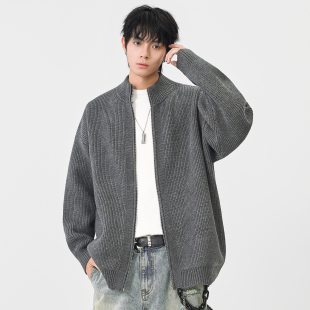 毛衣外套男秋冬款潮牌宽松慵懒风高级感加厚保暖纯棉纱开衫针织衫
