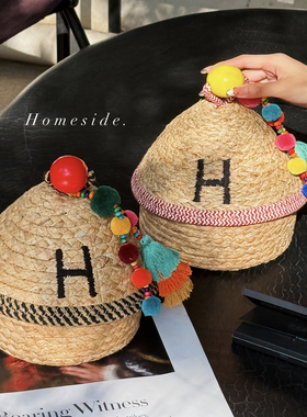 Homeside彩色球球收纳筐可爱手工编织储物盒零食杂物收纳桶礼物篮