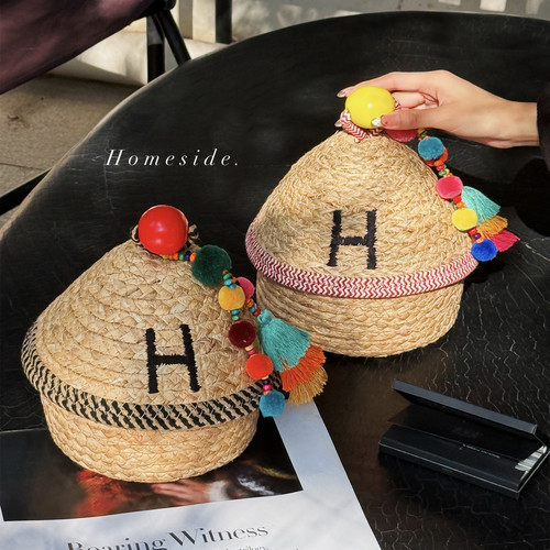 Homeside彩色球球收纳筐可爱手工编织储物盒零食杂物收纳桶礼物篮