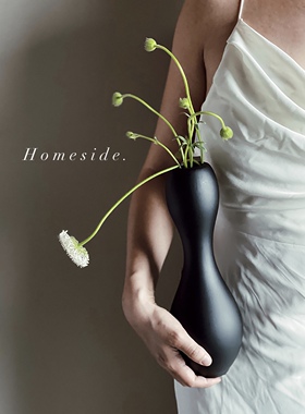 Homeside保龄球异形花瓶ins北欧侘寂风黑白色陶瓷抽象艺术摆件