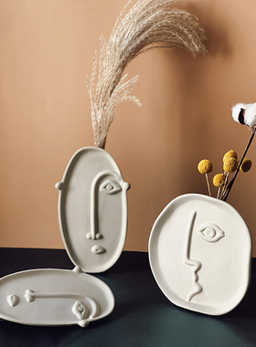 Homeside抽象人脸花瓶北欧ins陶瓷素胚毕加索艺术人像花器摆件