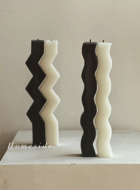 Homeside几何异形蜡烛ins北欧风极简黑白色波浪造型香薰蜡烛摆件