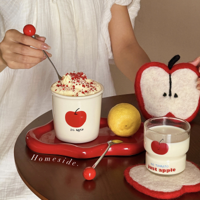 Homeside红苹果咖啡杯ins韩系可爱陶瓷玻璃马克水杯杯垫礼物礼盒