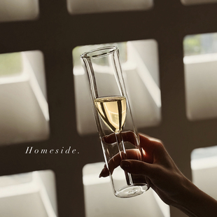 Homeside透明双层香槟杯ins时髦创意红酒高脚杯气泡酒鸡尾酒杯