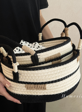 Homeside绳编收纳篮ins多功能桌面棉绳编织玩具筐杂物家居收纳盒