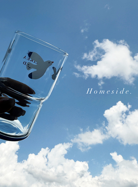 Homeside多巴胺蓝色飞鸟玻璃杯ins小清新小鸟图案水杯咖啡牛奶杯