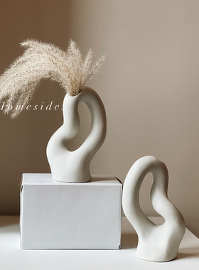 Homeside雕塑花瓶北欧ins素胚粗陶瓷水培花器干花民宿装饰摆件