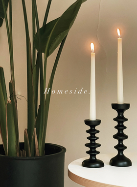 Homeside波浪烛台北欧ins黑色几何侘寂风榉木实木异形蜡烛摆件