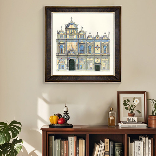 复古美式沙发背景墙建筑装饰画