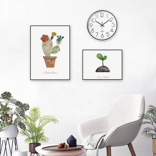 简约客厅装饰画组合套挂钟