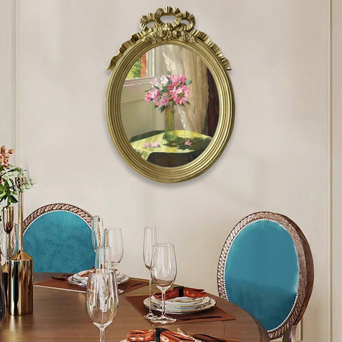 法式复古花卉椭圆形客厅装饰画