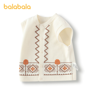 巴拉巴拉宝宝童装针织马甲婴儿男童坎肩背心撞色提花时尚气质潮流
