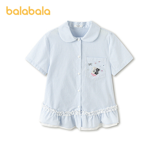 夏装 纯棉 儿童大童上衣2026新款 衬衫 商场同款 巴拉巴拉女童短袖