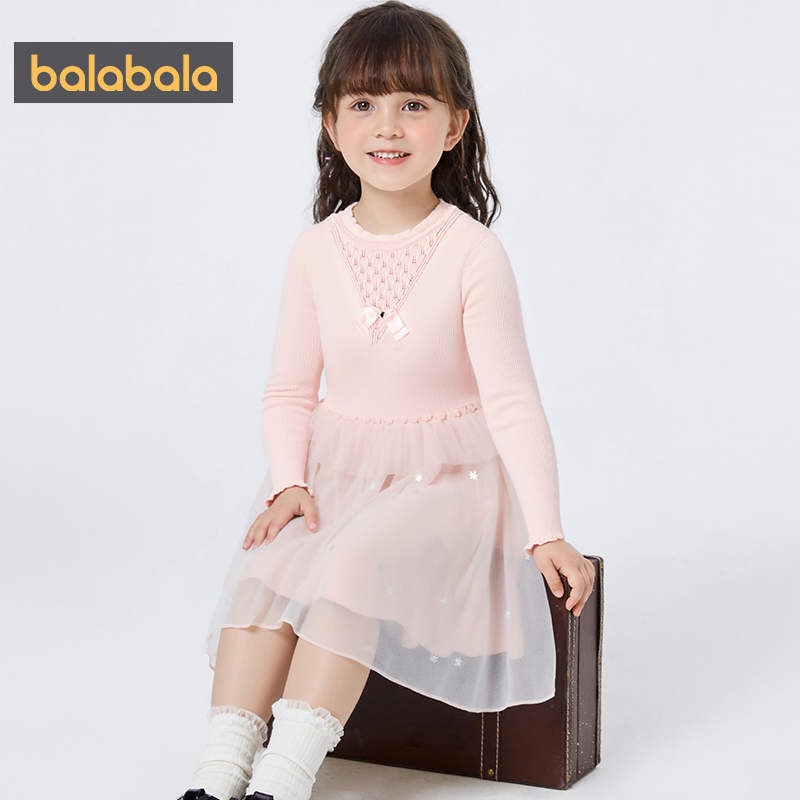 巴拉巴拉balaOne童装儿童连衣裙女2025冬装新款公主裙针织网纱裙