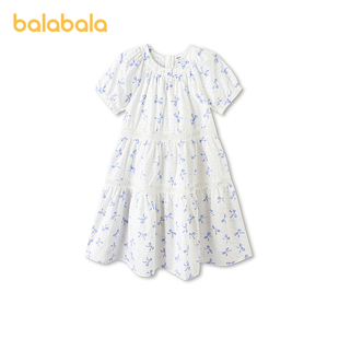 女童裙子儿童连衣裙2026新款 商场同款 巴拉巴拉童装 泡泡袖 夏装
