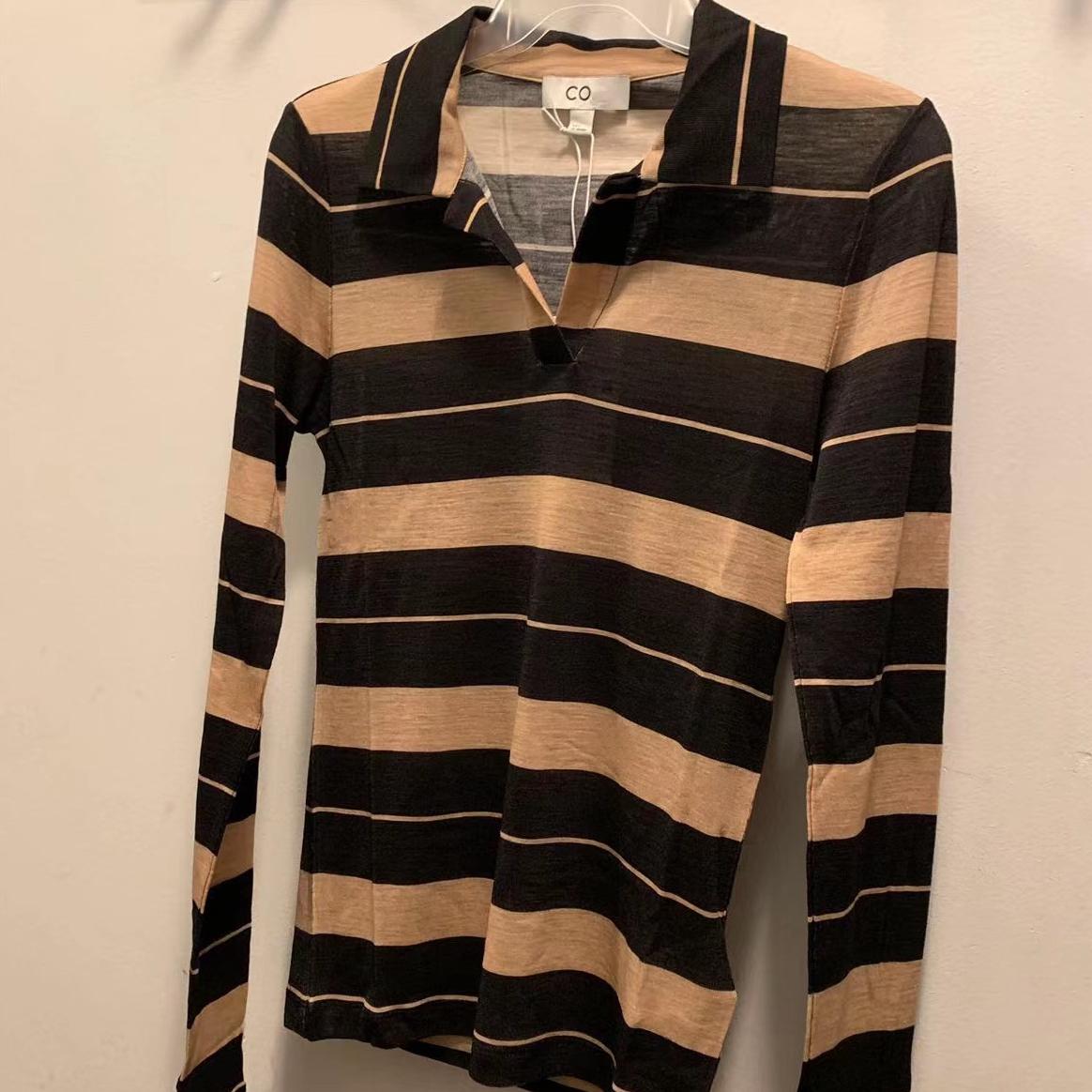 宅女同款显瘦羊毛POLO条纹针织衫