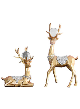 北欧招财鹿摆件几何鹿水晶球抽象造型客厅门厅酒柜电视柜鹿工艺品