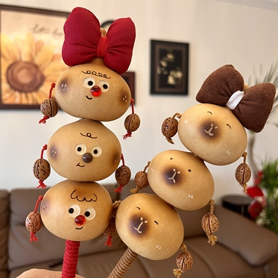 纯手工非遗烙画天然文玩葫芦拨浪鼓冰糖葫芦串桃核国潮可爱工艺品