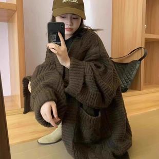 开衫 大码 加厚外搭针织衫 慵懒风韩系毛衣外套女秋冬季 胖妹妹中长款