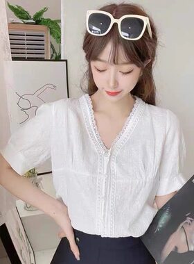 大码复古气质雪纺v领衬衫女