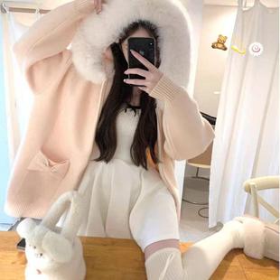 大码 大毛领毛衣外套女秋冬季 胖妹妹慵懒风超好看显瘦百搭针织开衫