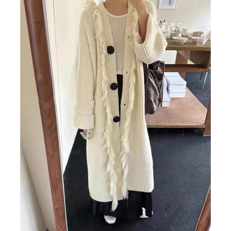 大码高级感流苏灰色毛衣外套女秋冬季胖妹妹慵懒风中长款针织上衣