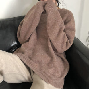大码慵懒风韩系宽松毛衣女秋冬季胖妹妹套头日系复古慵懒针织上衣
