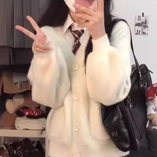 大码 上衣 慵懒毛茸茸针织毛衣开衫 外套女秋冬胖妹妹小个子保暖长袖
