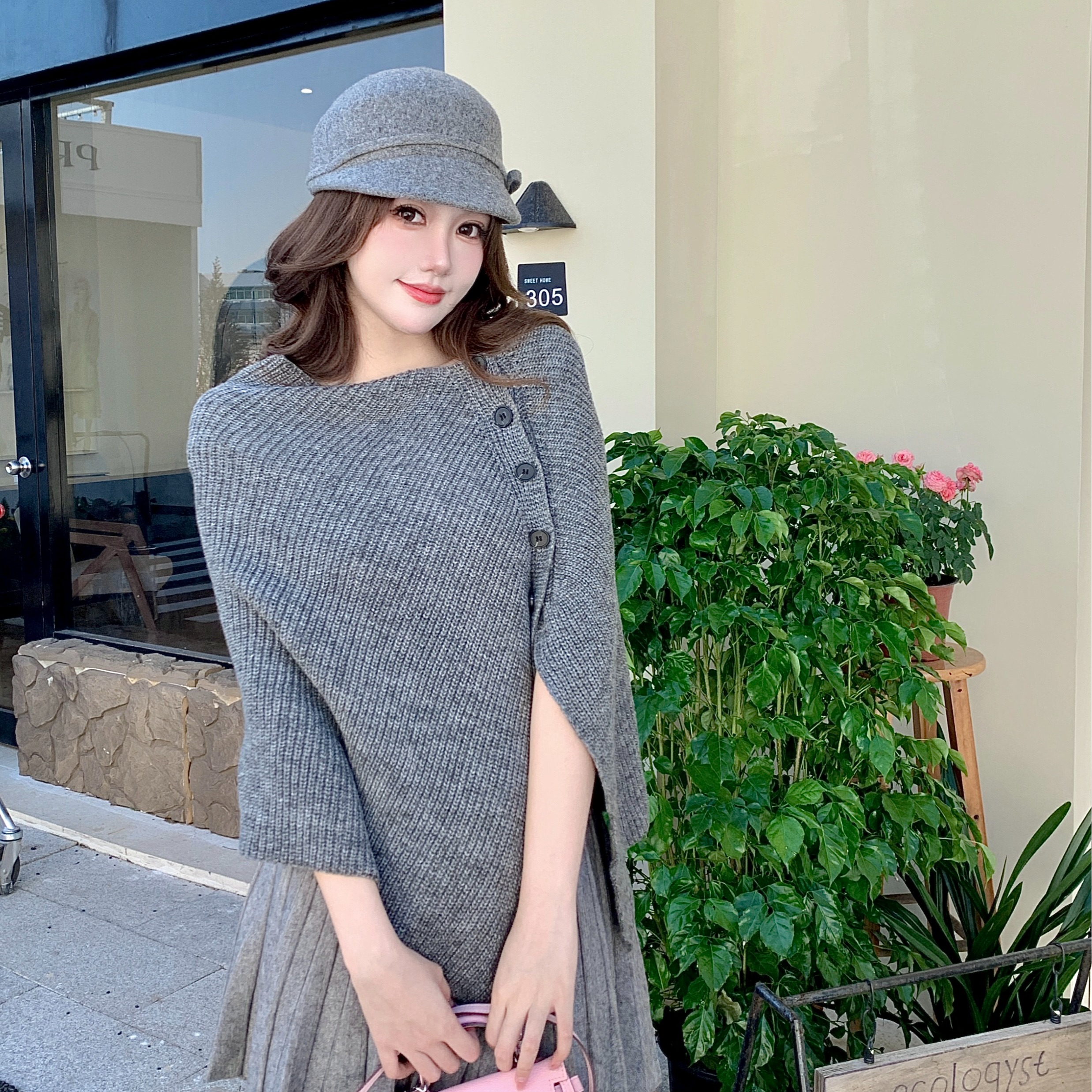 大码针织披肩斗篷大版型毛衣女